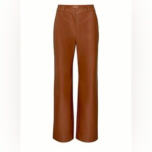 Aritzia Babaton Bazaar Brown Vegan Leather Wide Leg Pants sz 6 Faux Leather